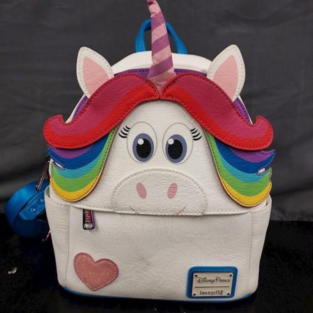 DISNEY PARKS LOUNGEFLY INSIDE OUT RAINBOW BLUE UNICORN MINI BACKPACK
